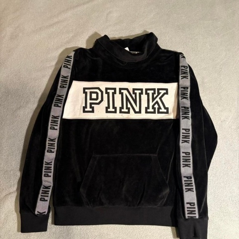 Black & white‎ Victoria's Secret PINK velour hoodie #VS